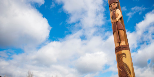 Welcome Pole at Burnaby campus to honour the traditional Coast Salish territories.
